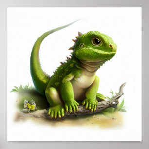 A Digital Painting of a Cute Young Iguana Poster