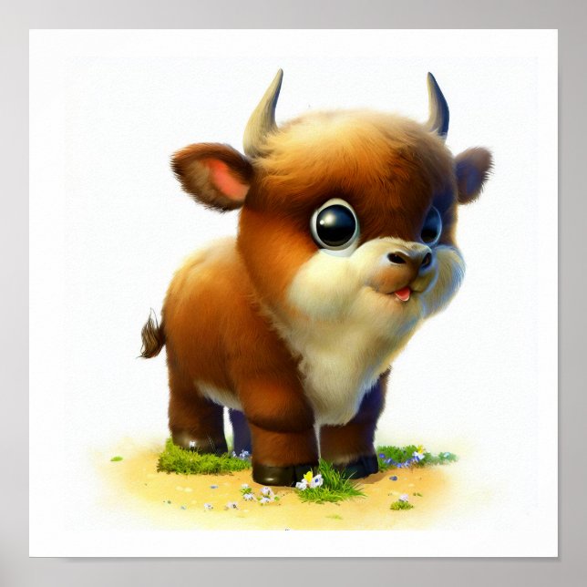 A Digital Painting of a Cute Young Ox Poster (Front)