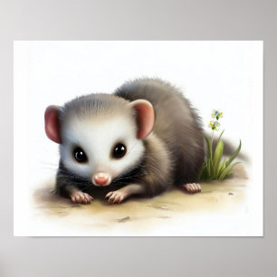 A Digital Painting of a North American Opossum Poster