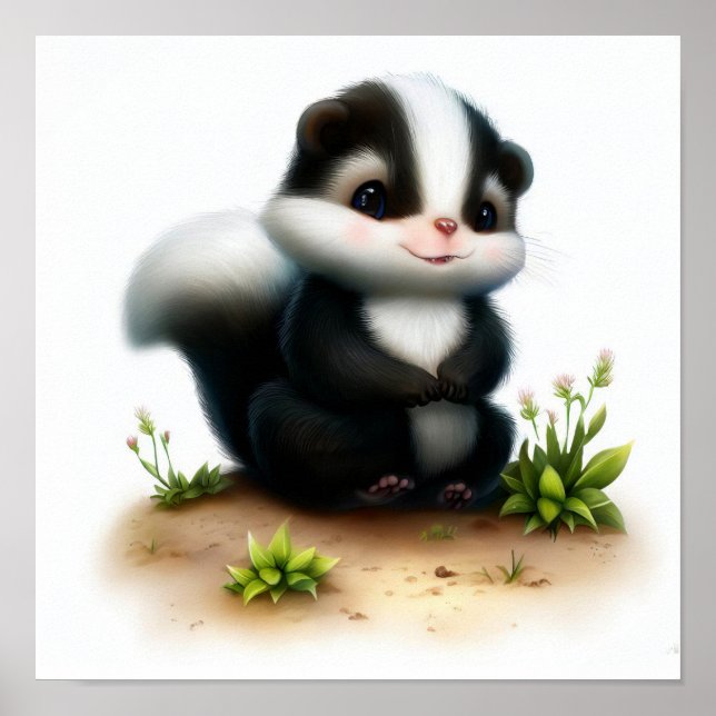 A Digital Painting of a Young Cute Skunk Poster (Front)