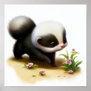 A Digital Painting of a Young Cute Skunk Poster