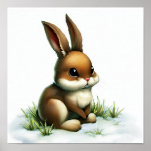 A Digital Painting of a Young Cute Snowshoe Hare Poster