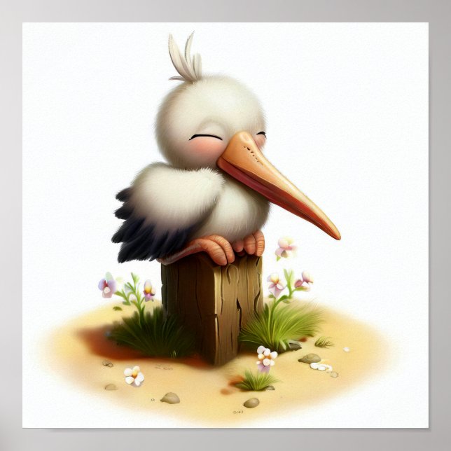 A Digital Painting of a Young Cute Stork Poster (Front)
