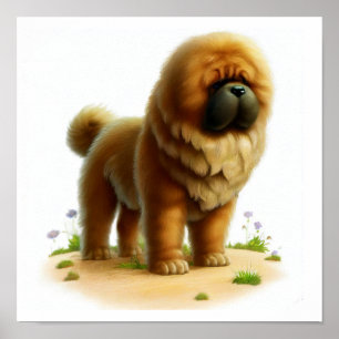 A Digital Painting of a Young Cute Tibetan Mastiff Poster