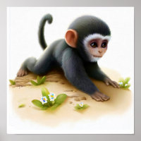 A Digital Painting of a Young Cute Vervet Monkey