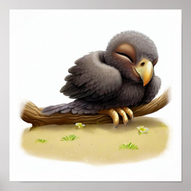 A Digital Painting of a Young Cute Vulture Poster (Front)