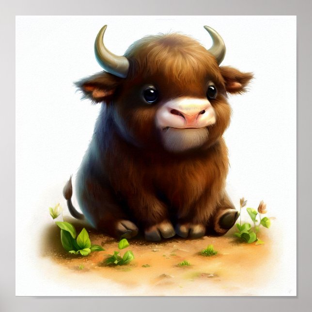 A Digital Painting of a Young Cute Water Buffalo Poster (Front)