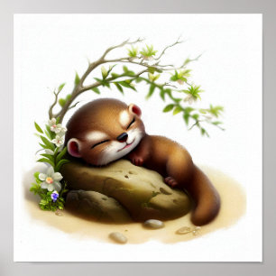 A Digital Painting of a Young Cute Weasel Poster
