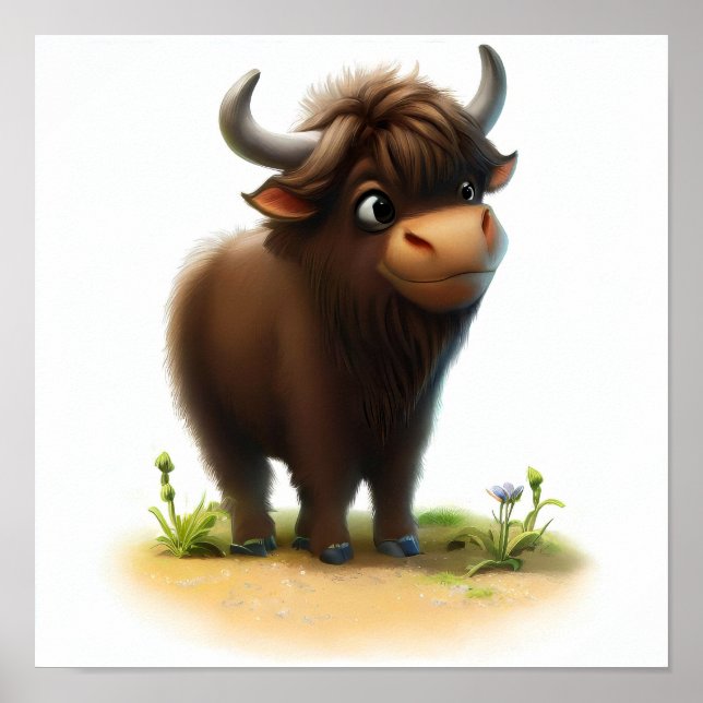A Digital Painting of a Young Cute Wildebeest Poster (Front)