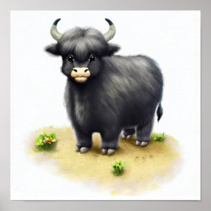 A Digital Painting of a Young Cute Yak Poster
