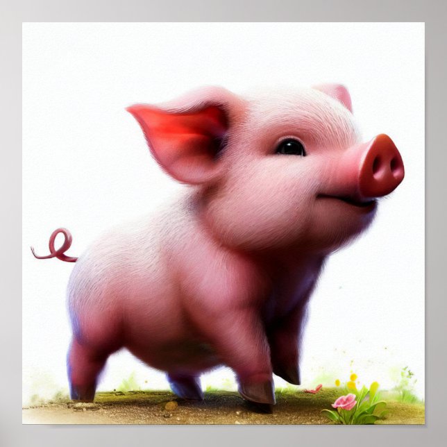A Digital Painting of a Young Pig Poster (Front)