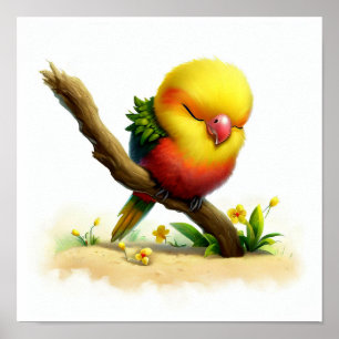 A Digital Painting of a Young Yellow-Streaked Lory Poster