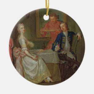A Dinner Conversation (A Man and Woman Drinking at Ceramic Tree Decoration