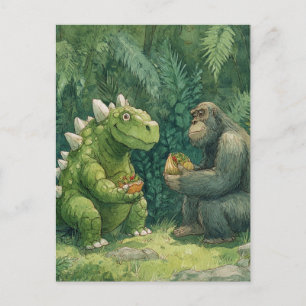 A Dino Eating a Taco Sald With a Gorilla Postcard