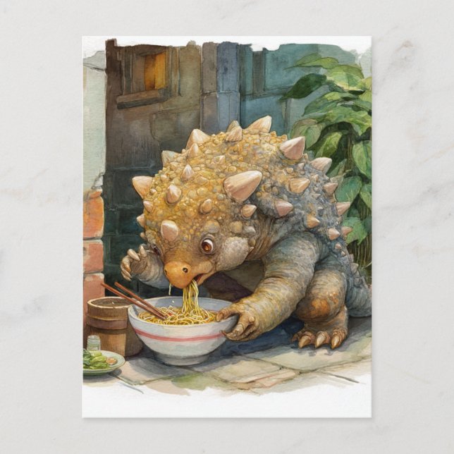 A Dino Eating Ramen Postcard (Front)