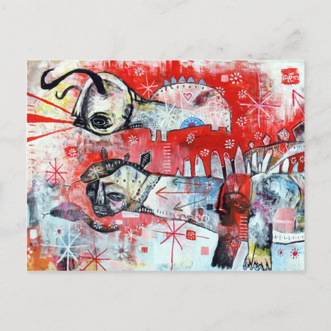 A dinosaur with naive spirit wrapped in snakes postcard (Front)