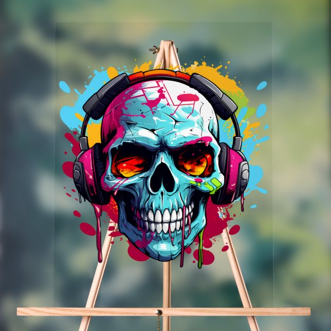 A DJ POP ART SKULL Acrylic Sign (Neutral)