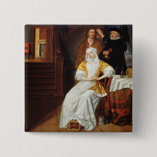 A Doctor Visiting a Young Lady in a Bedroom (oil o 15 Cm Square Badge