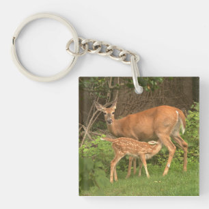 A doe and her fawn key ring