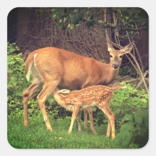 A doe and her fawn  square sticker