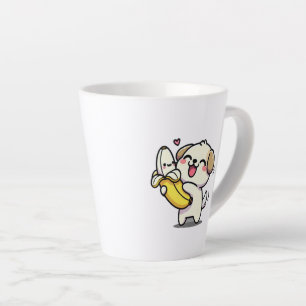 A dog falling into a banana latte mug