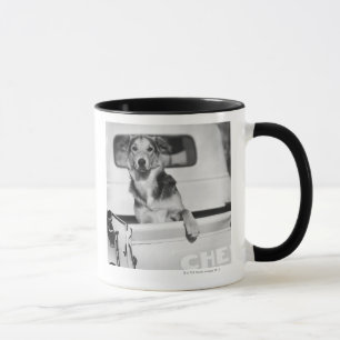 A dog in a car. mug