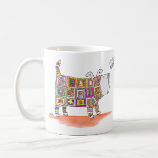 A dog in a crocheted outfit. coffee mug