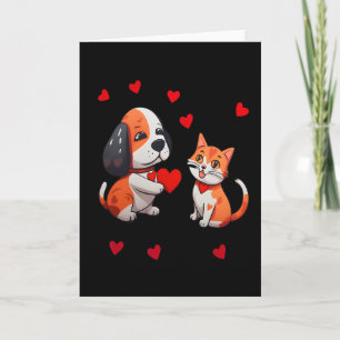 A Dog That Offers A Red Heart For Me A Cat On A Va Card
