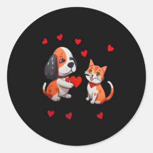 A Dog That Offers A Red Heart For Me A Cat On A Va Classic Round Sticker
