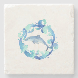 A dolphin in a ring of water design on placemat stone coaster