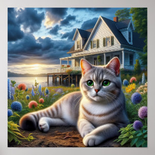 A Domestic Shorthair Cat in a Rural Setting Poster