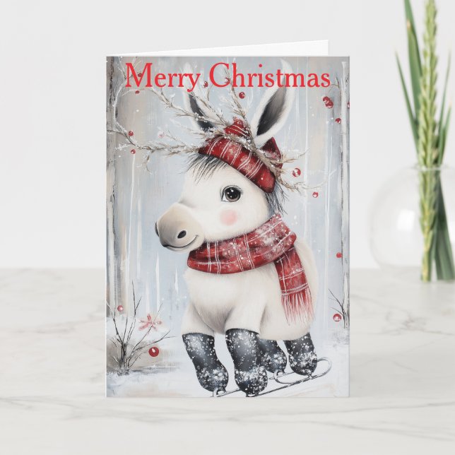 A Donkey Ice Skating Holiday Card (Front)