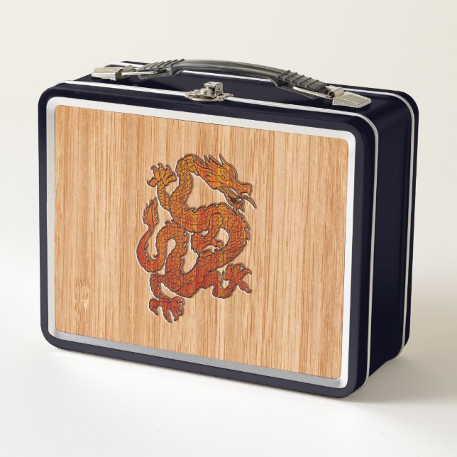 A Dragon in Bamboo style Metal Lunch Box (Front)