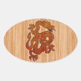 A Dragon in oriental Bamboo Oval Sticker