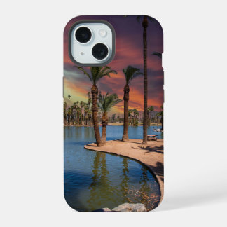 a dramatic sunset at Encanto Park iPhone 15 Case