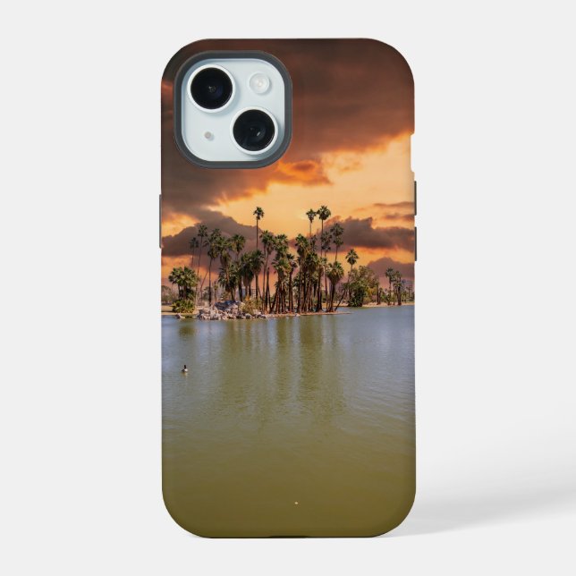 a dramatic sunset at Encanto Park iPhone 15 Case (Back)