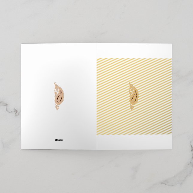 a drawing of a flower with leaves on it foil greeting card (Outside Laydown)