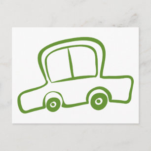 A drawing of a green car postcard