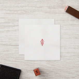a drawing of a red flower and leaves on a white ba loyalty card