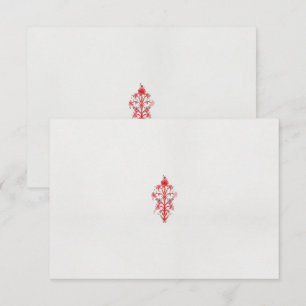 a drawing of a red flower and leaves on a white ba thank you card