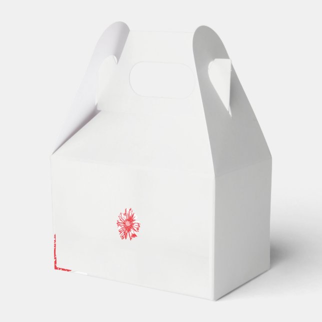 a drawing of a red flower on a white background favour box (Front Side)