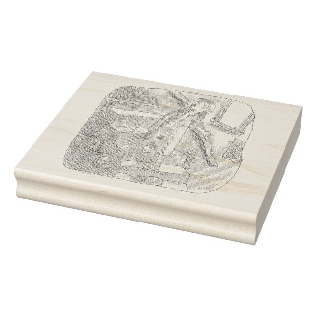 a dress illustration of a woman walking slowly wit rubber stamp (Stamp)