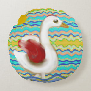 A duck at the seaside round cushion
