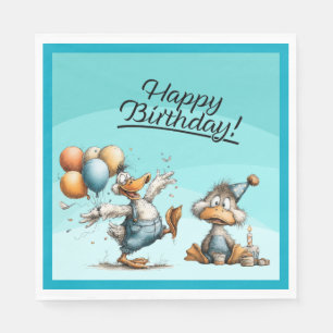 A  Duck Cartoon Birthday Paper Plates Napkin