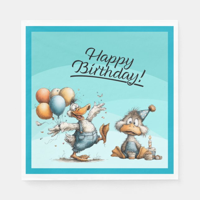  A  Duck Cartoon Birthday Paper Plates Napkin (Front)