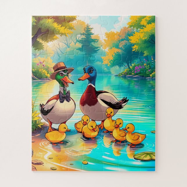 A duck family's outing children's jigsaw puzzle (Vertical)