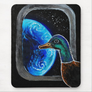 A duck sent into the outer space mouse pad