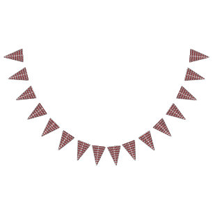 A dynamic chevron pattern in red and black, featur bunting