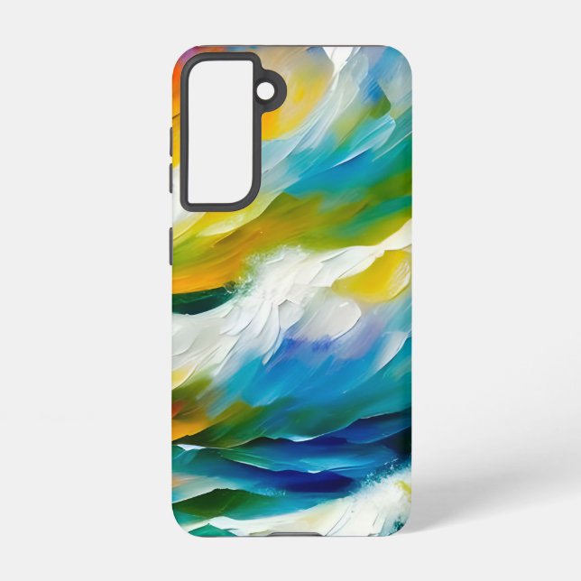 A dynamic painting of a stormy sea. samsung galaxy s21 case (Back)