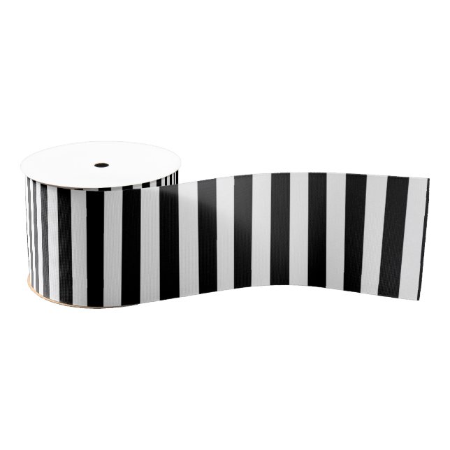 A Elegant Black and White Modern Stripes Grosgrain Ribbon (Spool)